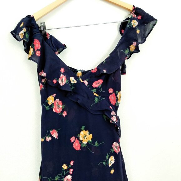 Reformation Adora Dress in Navy Floral 2 - Picture 2 of 9